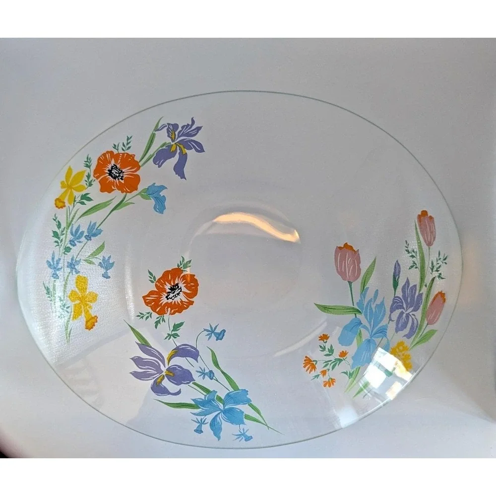 Vintage Dorothy Thorpe Wildflower Glass Oval Serving Platter Floral 1970s MCM